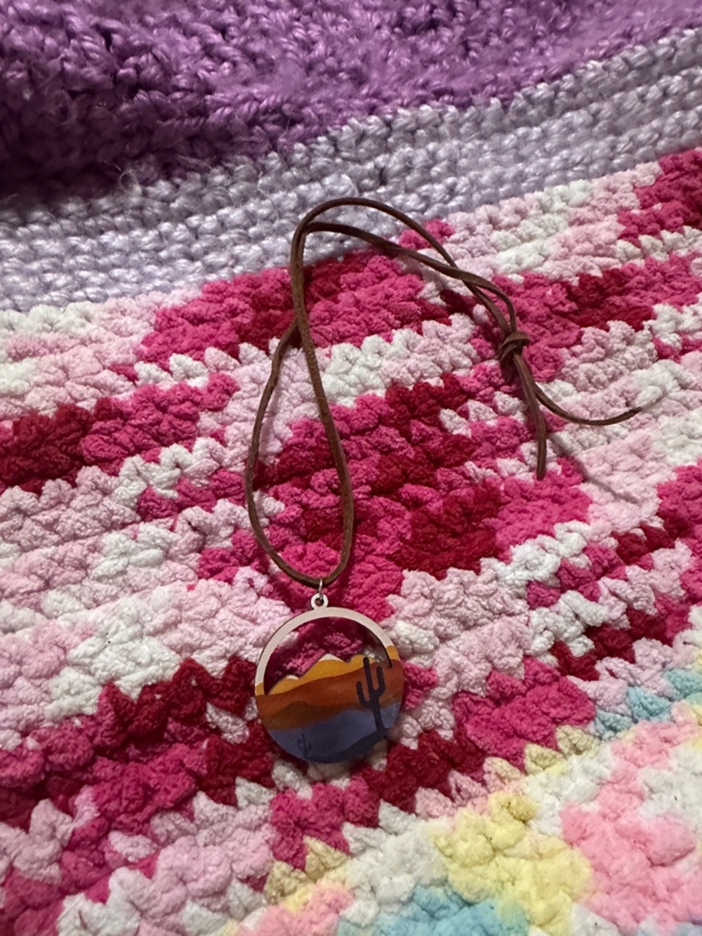 Hand-Painted Desert Pendant Necklace in Brown - Boho Sunset Style